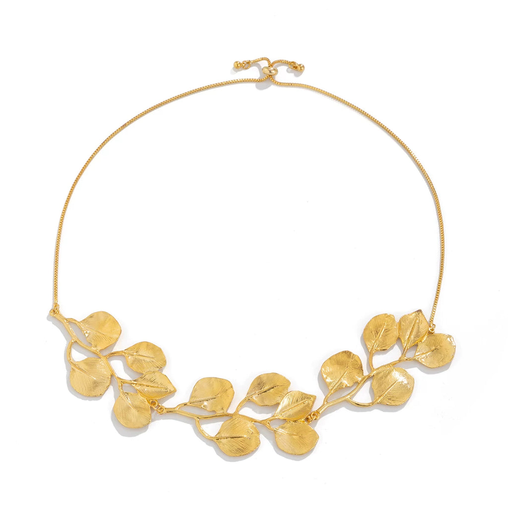Metal Leaf Splicing Jewelry Set for Women – Choker, Earrings & Necklace
