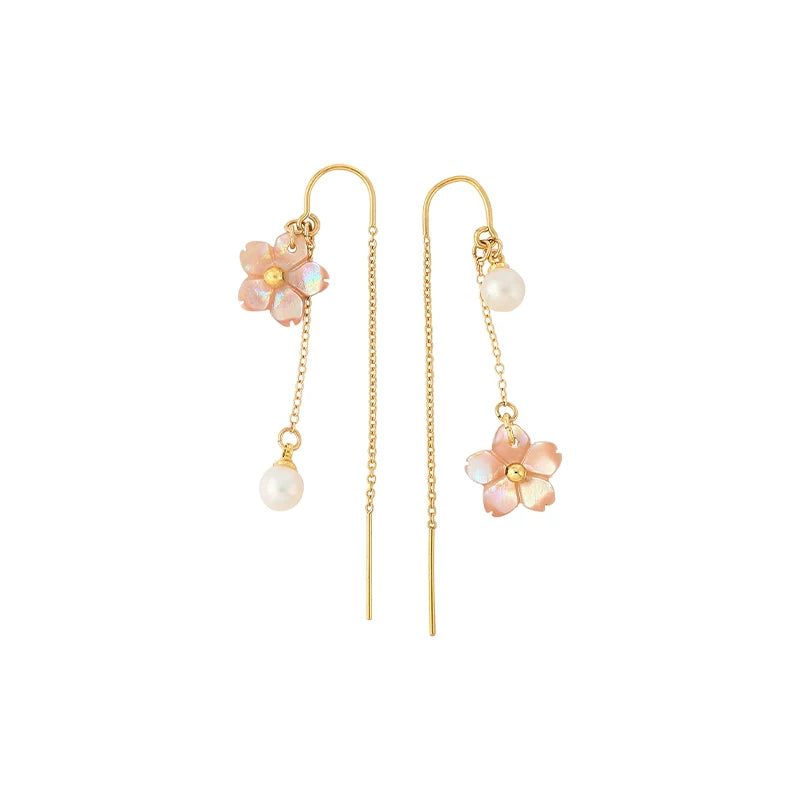 Natural Freshwater Pearl Long Flower Earrings for Women – Retro Style Drop Fashion Earrings