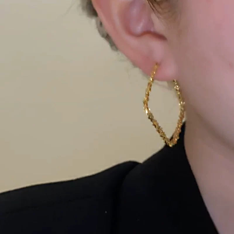 Clearance Gold-Tone Rhombus Large Hoop Earrings for Women – Geometric Fashion Jewelry Accessories