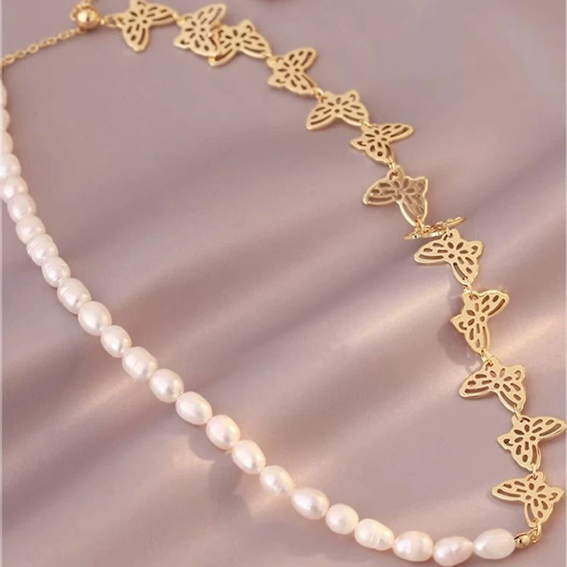 Freshwater Pearl Butterfly Clavicle Necklace for Women – Minimalist Fashion Neck Chain