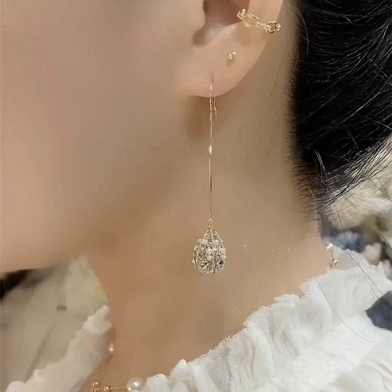 Baroque Rice Pearl Tassel Earrings for Women – Long Ear Hook Earrings, Japanese Korean Style Fashion Jewelry