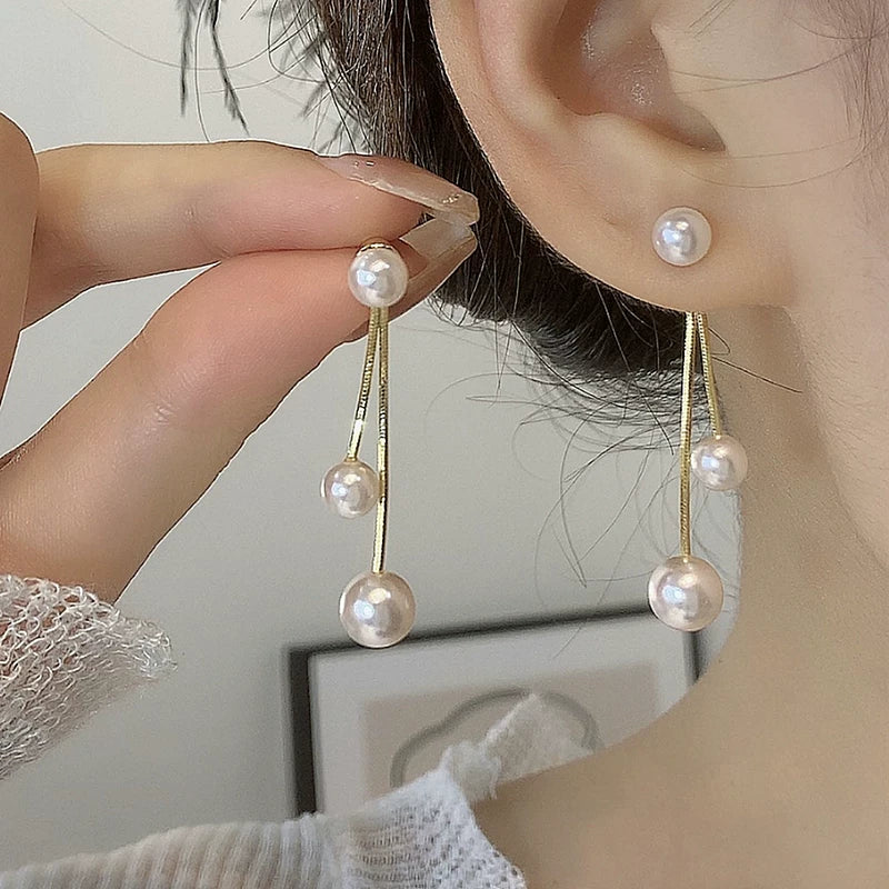 Pearl Tassel Earrings for Women – S925 Silver Needle Long Drop Korean Style Earrings