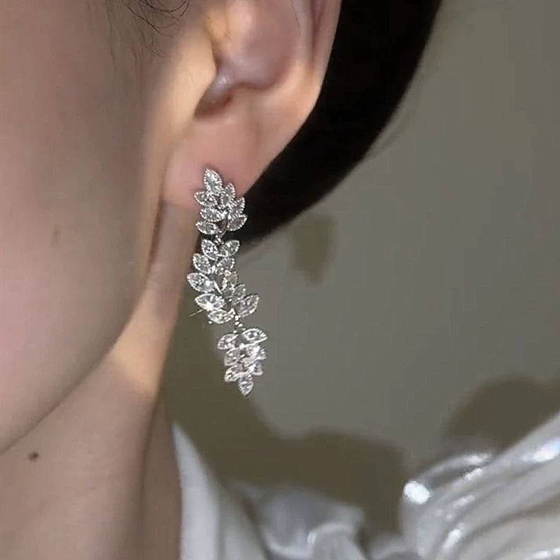 Zircon Wheat Ear Tassel Earrings for Women – S925 Silver Needle Long Drop Fashion Earrings