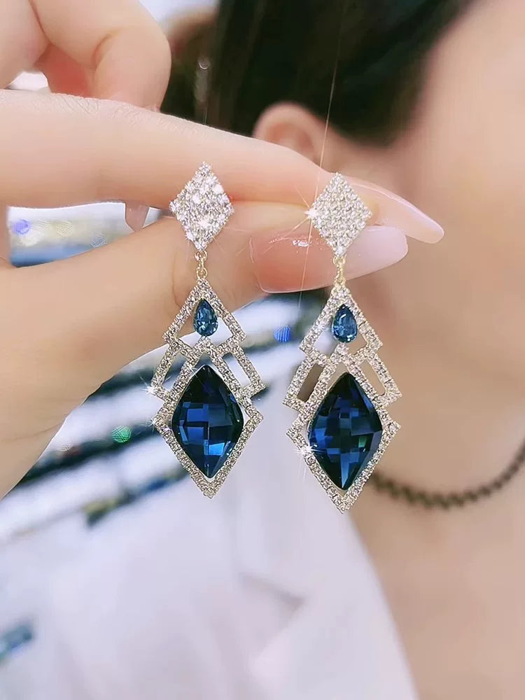 Clearance Blue Rhombus Earrings for Women – Elegant Geometric Fashion Jewelry Accessories