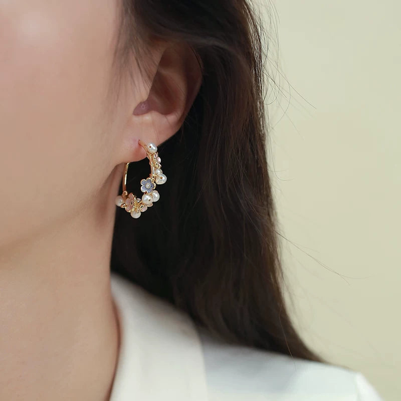 Natural Pearl Flower Earrings for Women – S925 Silver Needle Floral Stud Earrings