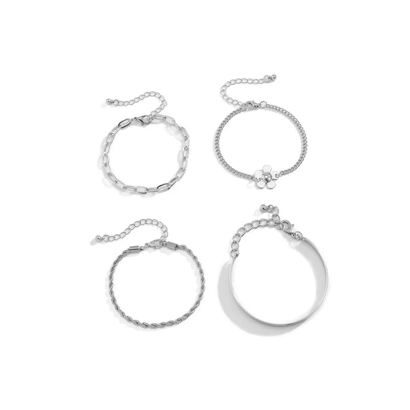 4-Piece Twist Metal Bracelet Set for Women – European & American 2025 Summer Minimalist Influencer-Inspired Hand Jewelry