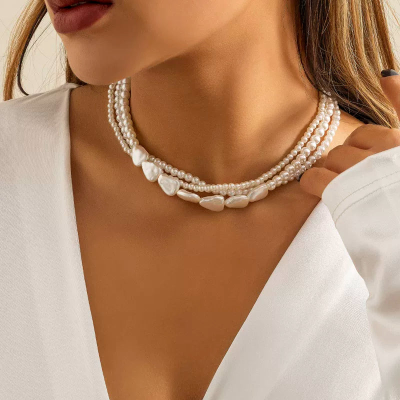 Multi-Layer Artificial Pearl Necklace for Women – Layered Clavicle Chain Design