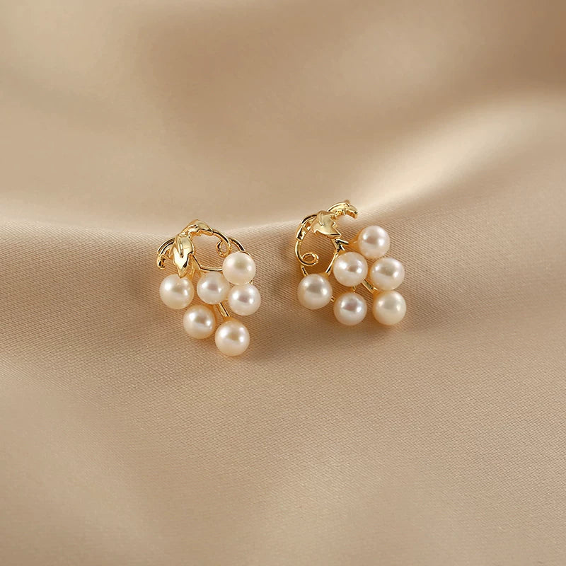 Pink and Purple Grape Cluster Freshwater Pearl Earrings for Women – European and American Style Millet Pearl Earrings