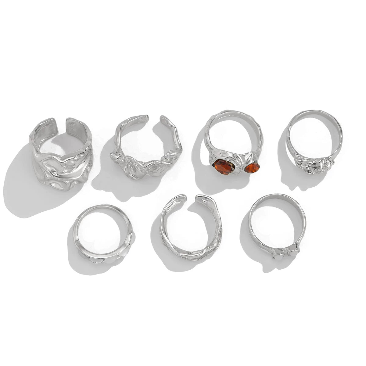 7-Piece Diamond-Set Irregular Ring Set European And American Autumn Fashion Personality Niche Design Internet Celebrity Ring Set