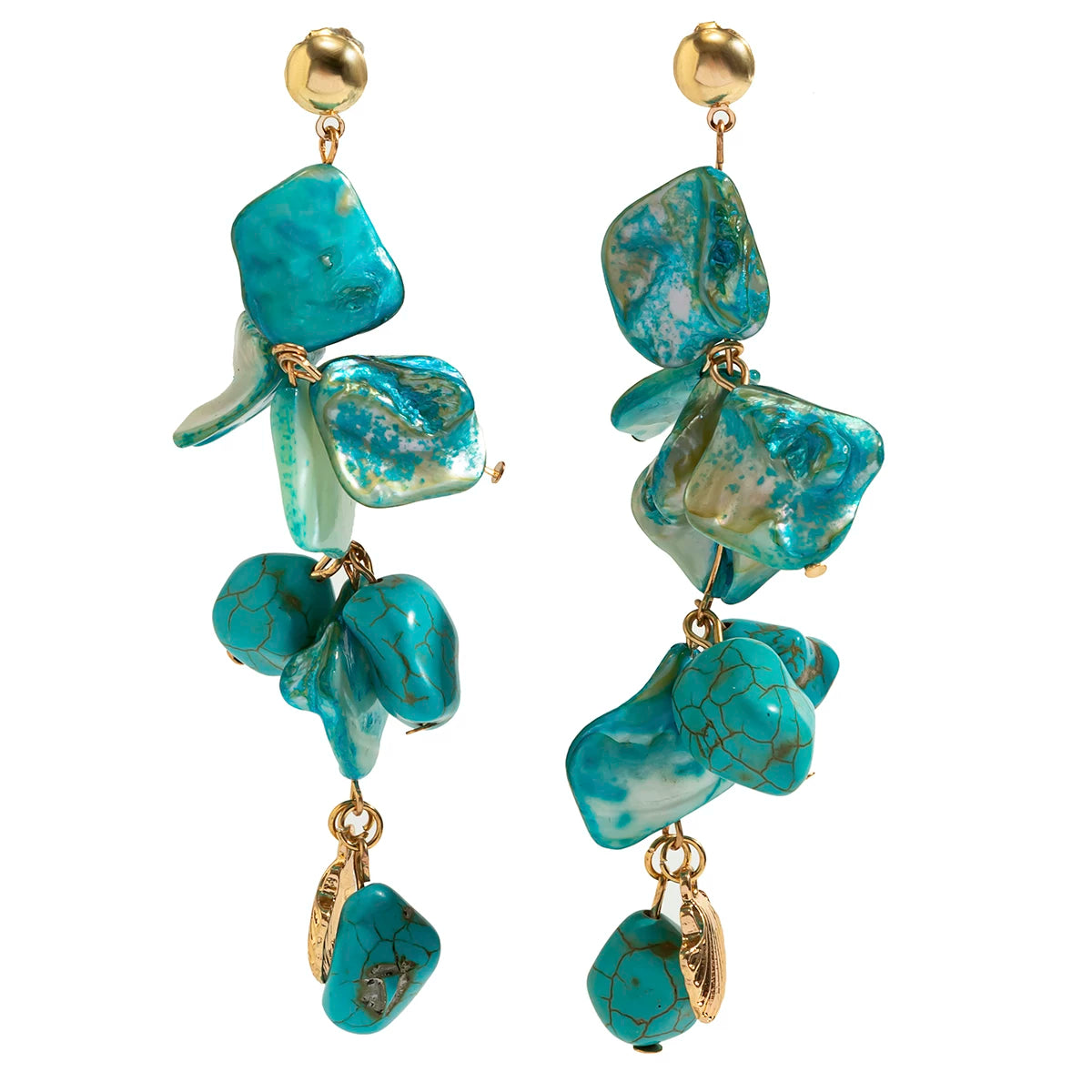 Tassel Imitation Turquoise Shell Earrings for Women – 2024 Retro Seaside Vacation Fashion Jewelry Accessories