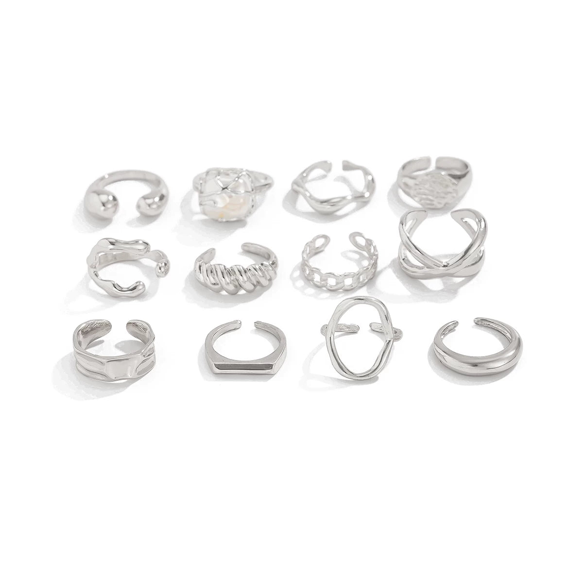 12-Piece Irregular Ring Metal Finger Set 2025 Summer Fashion Personality Internet Celebrity Temperament Stacked Ring Combination