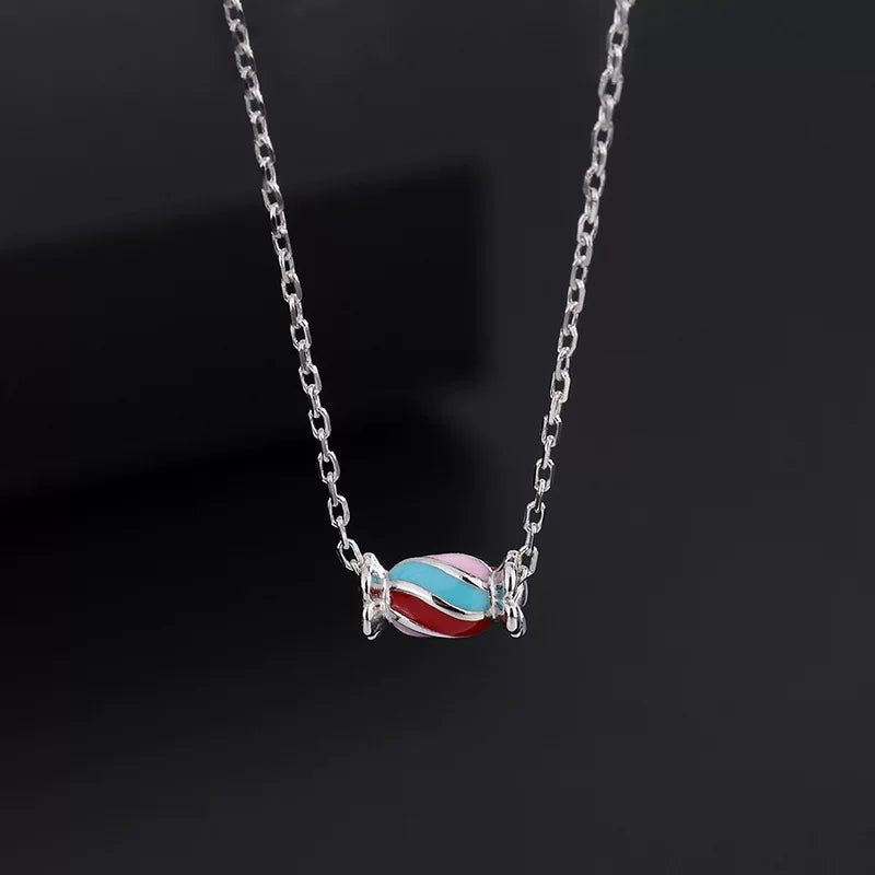 Sterling Silver Rainbow Candy Pendant Necklace for Women – Minimalist Clavicle Chain