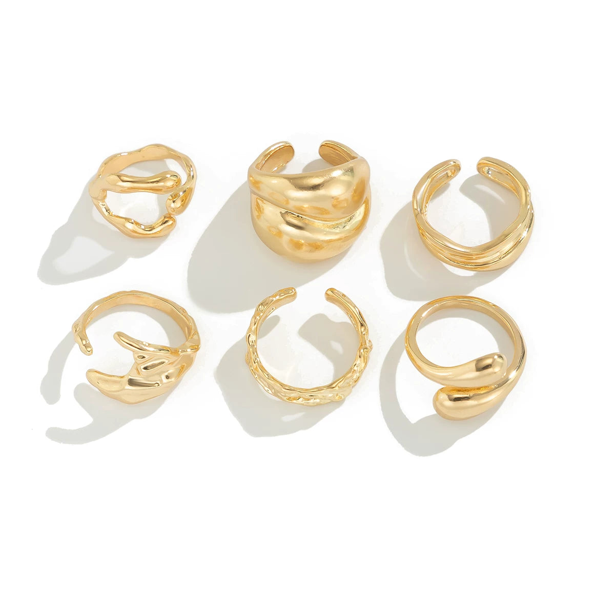 6-Piece Irregular Water Drop Multi-Layer Ring Set European And American Fashionable And Personalized Niche Ring Set