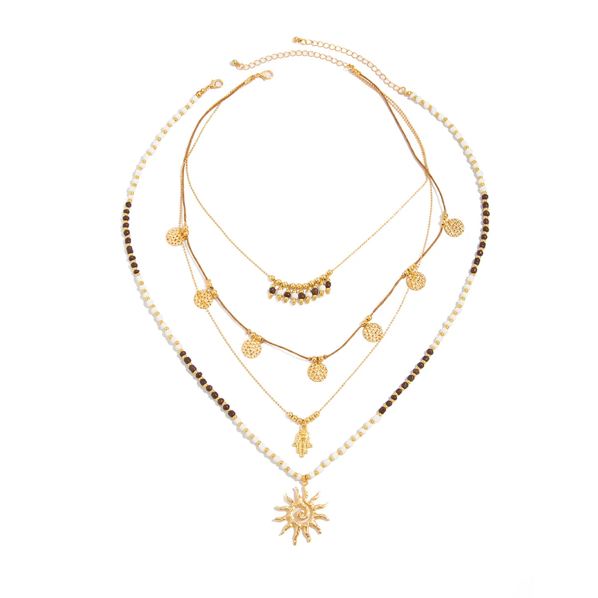 2-Piece Sun CCB Rice Bead Wax Thread Necklace Set – Layered Clavicle Chain Design