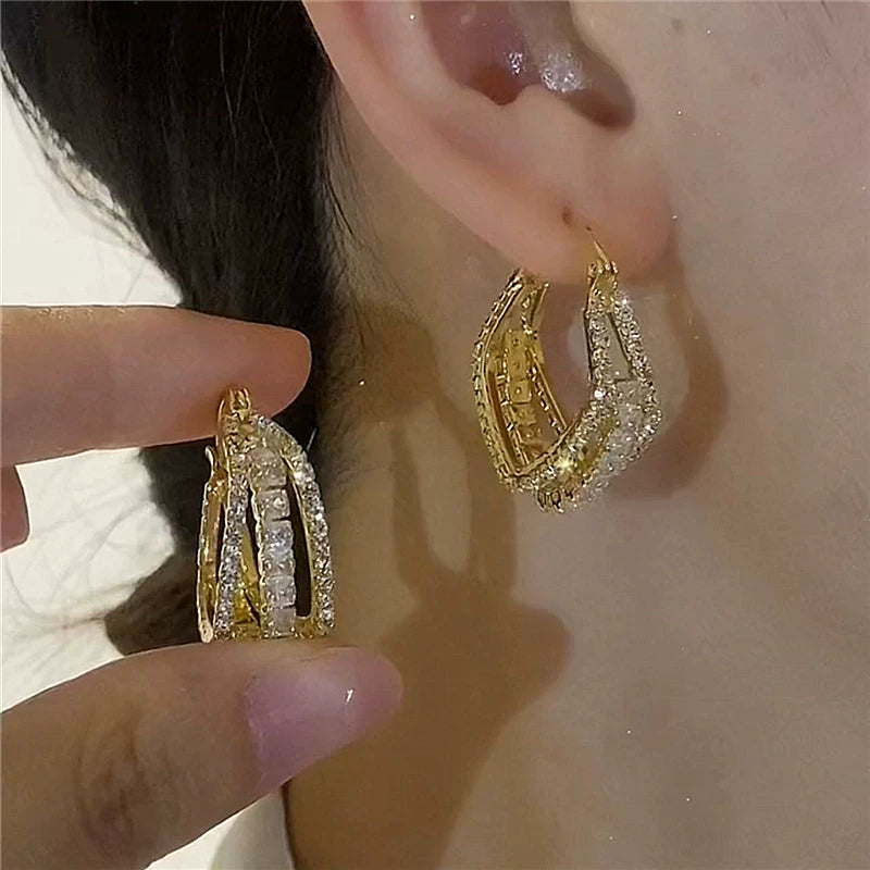 Zircon Geometric Square Earrings for Women – S925 Silver Needle Hong Kong Style Fashion Earrings