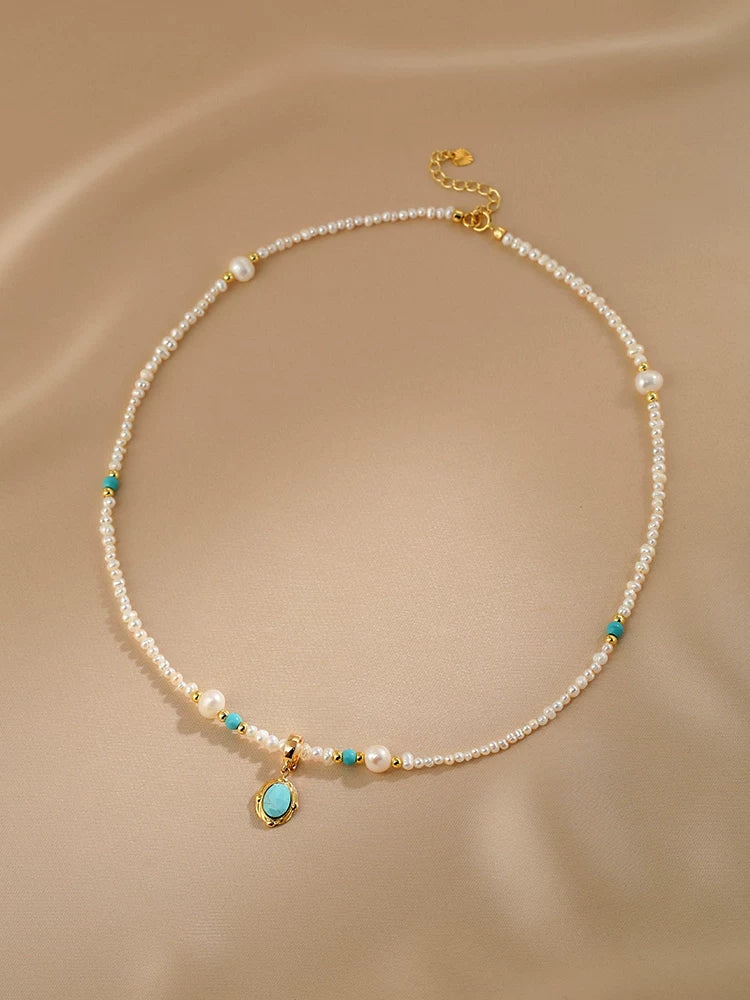 Natural Pearl Millet Bead Spliced Clavicle Necklace for Women – Turquoise Beaded Necklace
