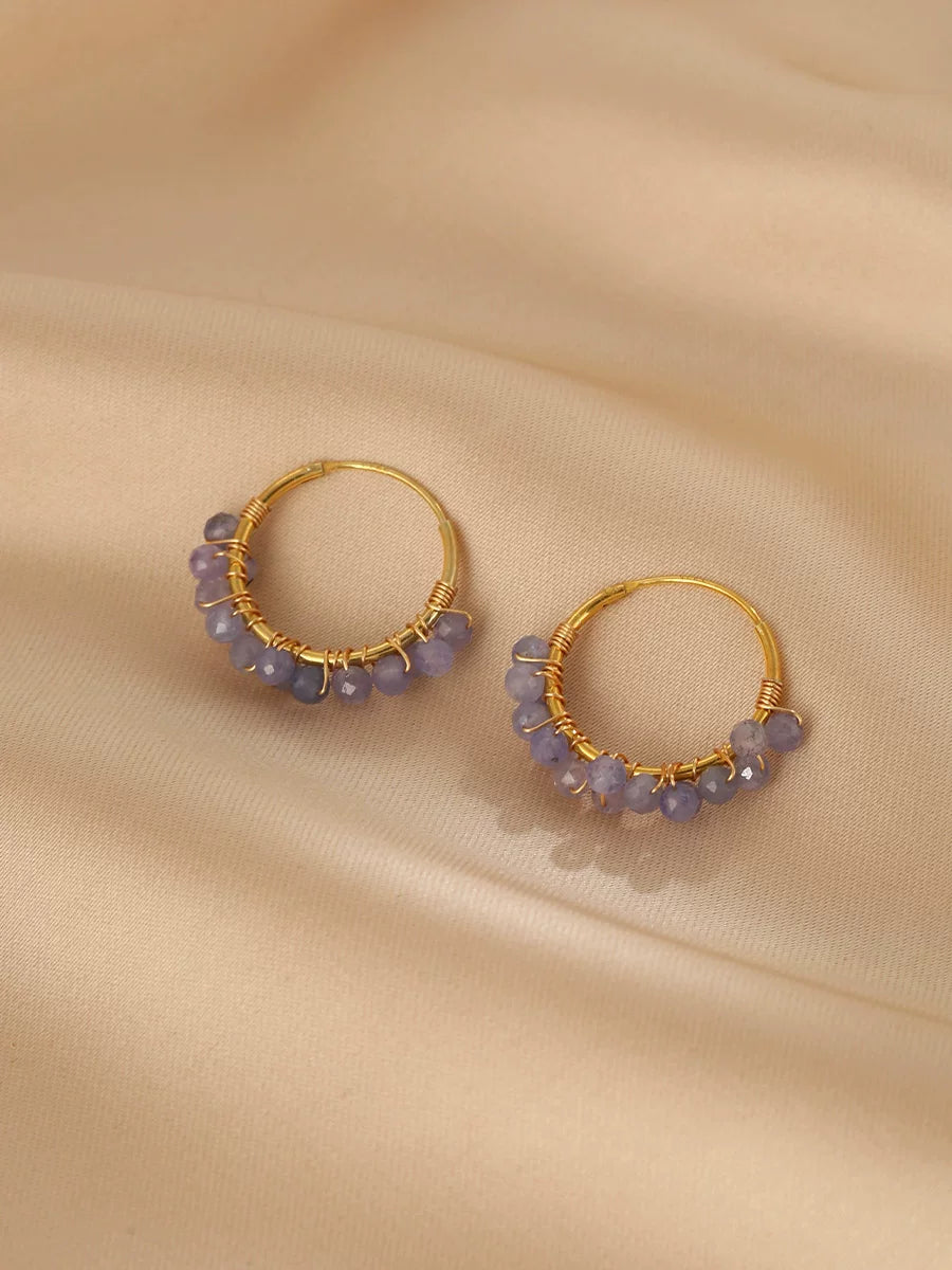 Tanzanite Hoop Earrings for Women – French Retro Palace Style Small Round Earrings