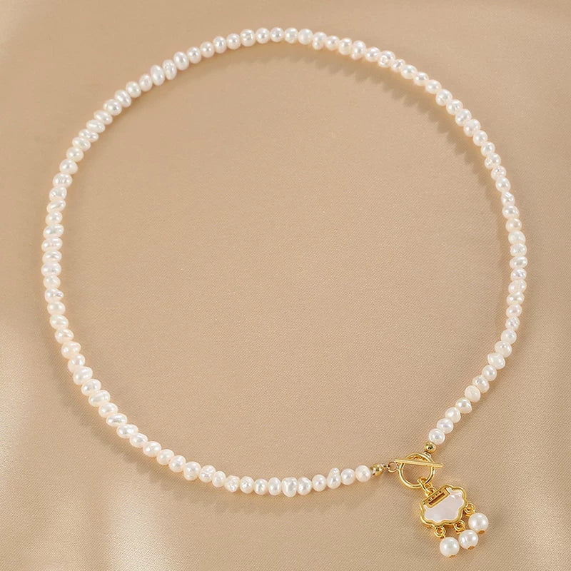 Natural Freshwater Pearl OT Buckle Necklace for Women – Vintage Style Clavicle Chain Gift Necklace