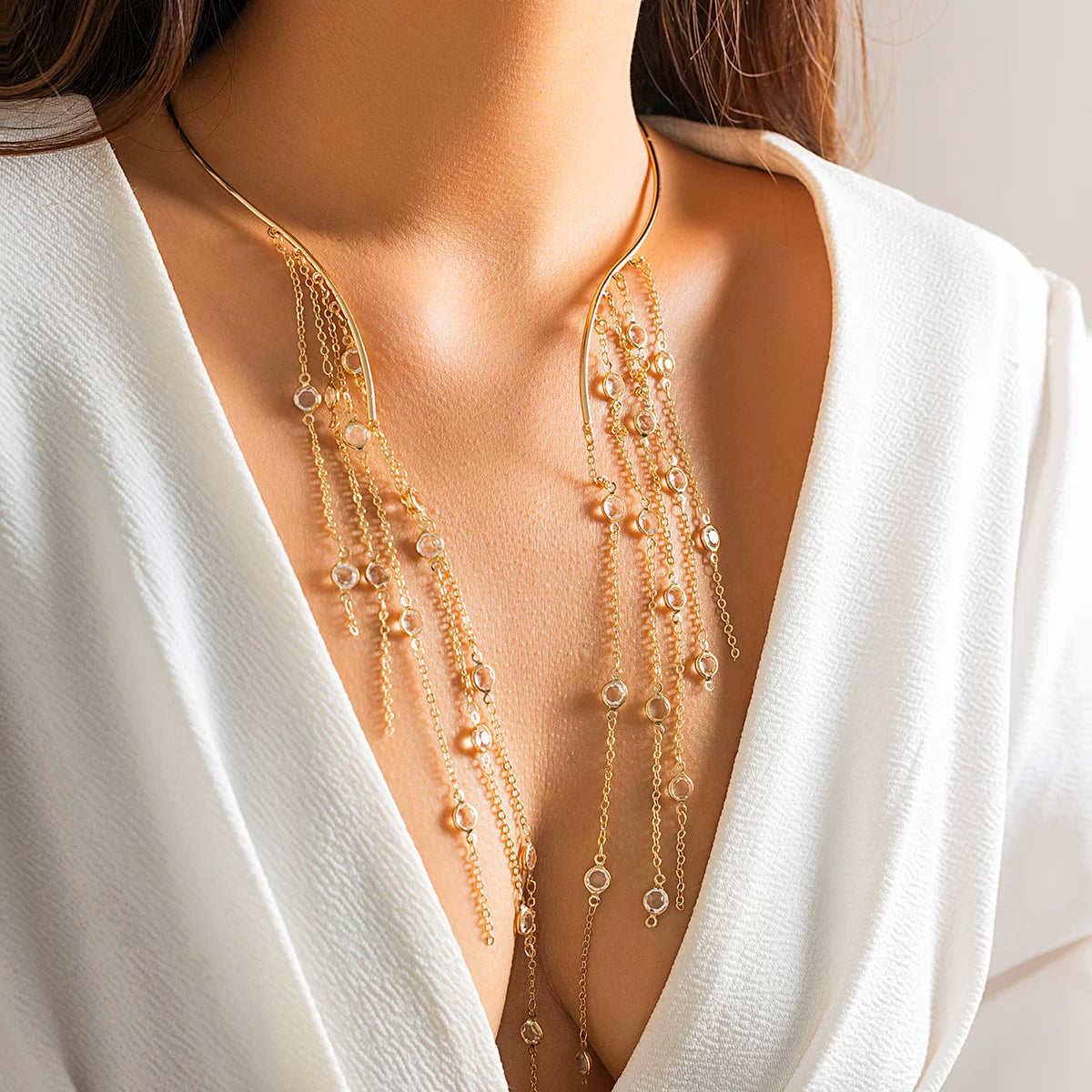 Tassel Crystal Star Metal Necklace for Women – Clavicle Chain Design