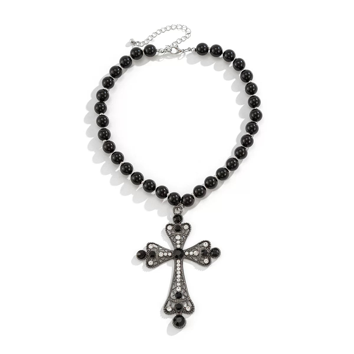 Diamond-Style Cross Double Layer Acrylic Bead Necklace for Women – Clavicle Chain Design