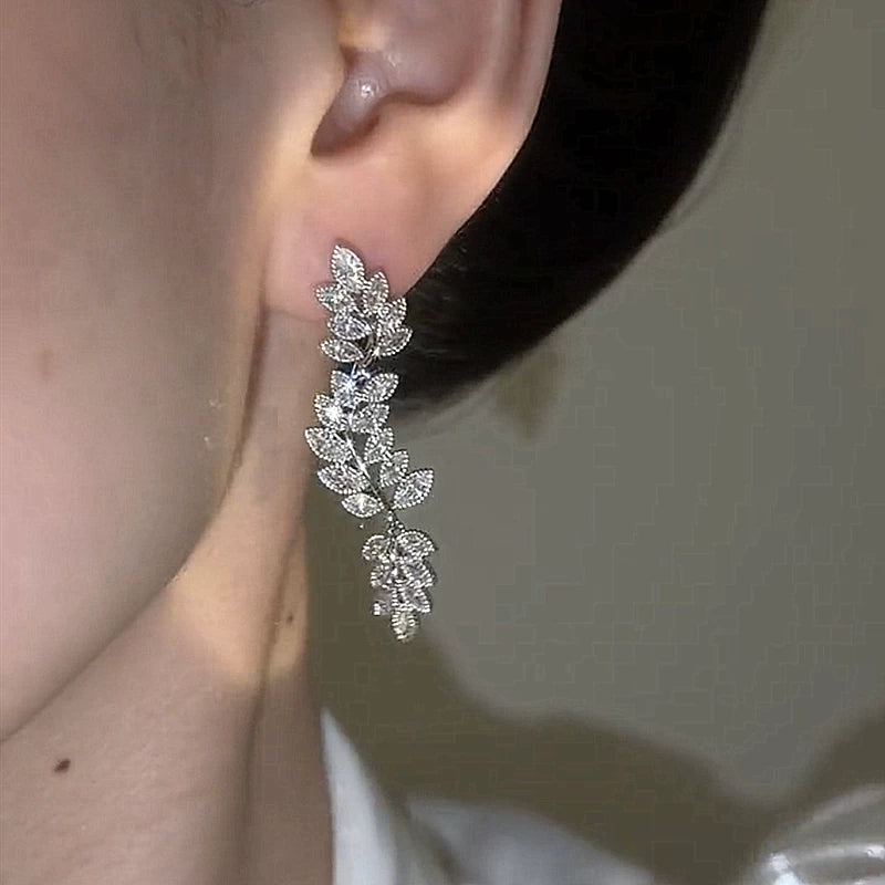 Zircon Wheat Ear Tassel Earrings for Women – S925 Silver Needle Long Drop Fashion Earrings