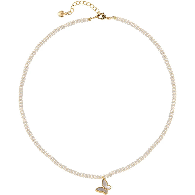 Millet Pearl Butterfly Clavicle Necklace for Women – Natural Freshwater Pearl Fashion Necklace