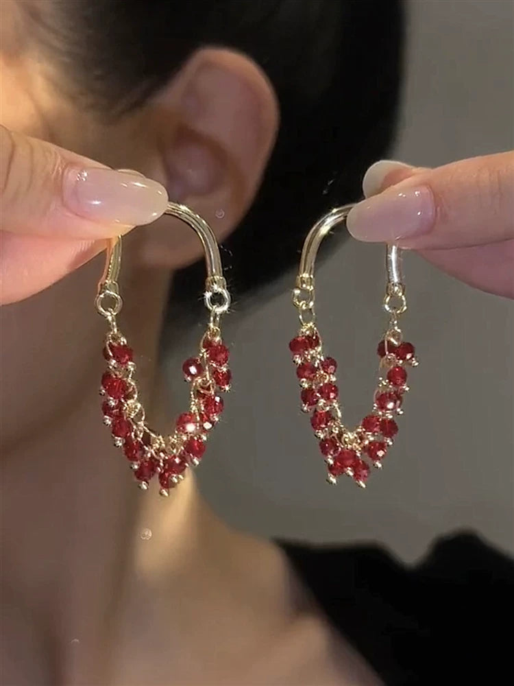 Red Crystal Ethnic Style Earrings for Women – Vintage Inspired Statement Fashion Earrings