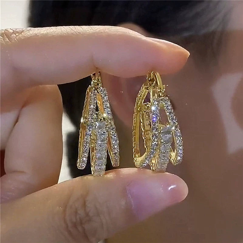 Zircon Geometric Square Earrings for Women – S925 Silver Needle Hong Kong Style Fashion Earrings