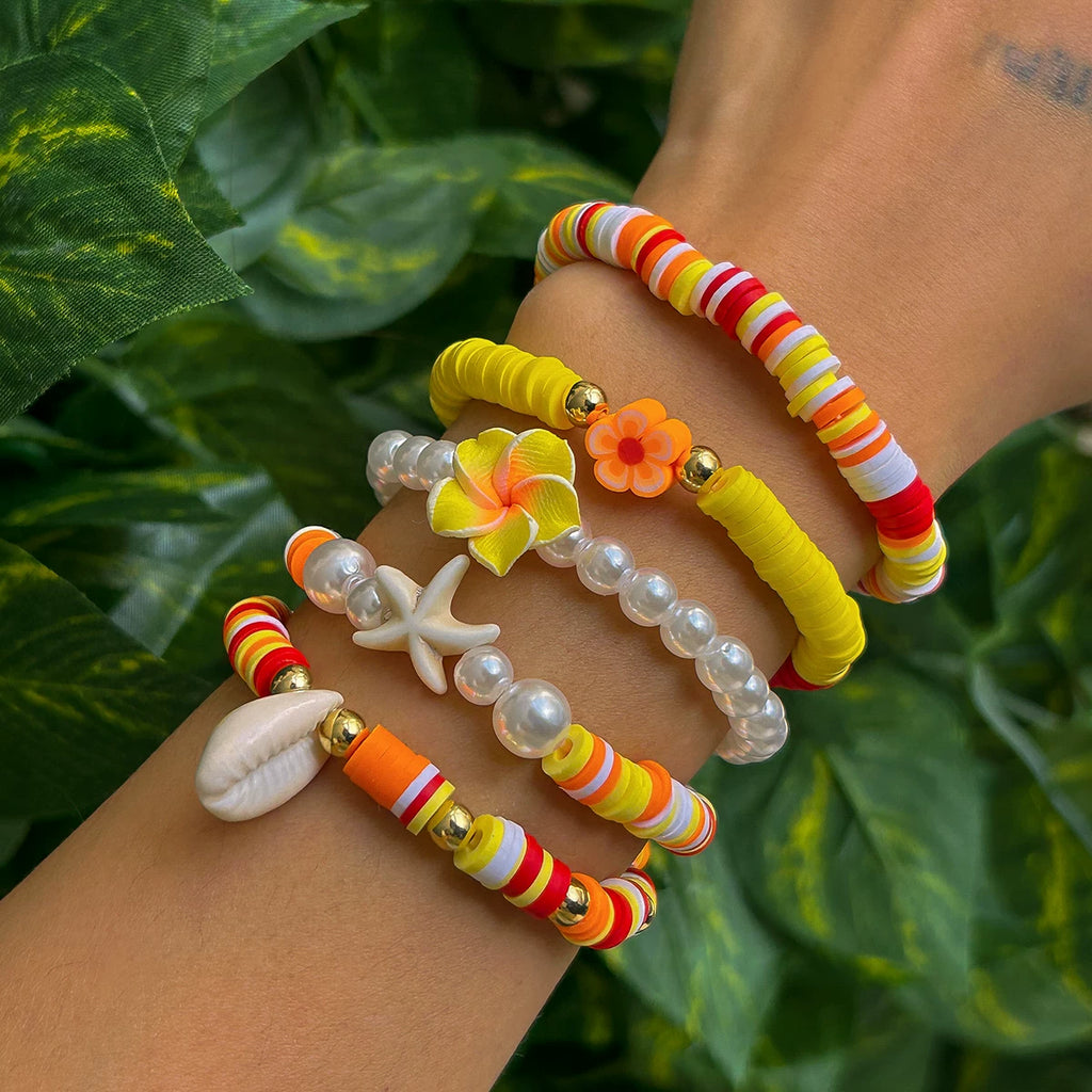 5-Piece Starfish & Shell Soft Pottery Hand Jewelry Set for Women – 2025 Summer Seaside Beach Vacation Fashion Accessories