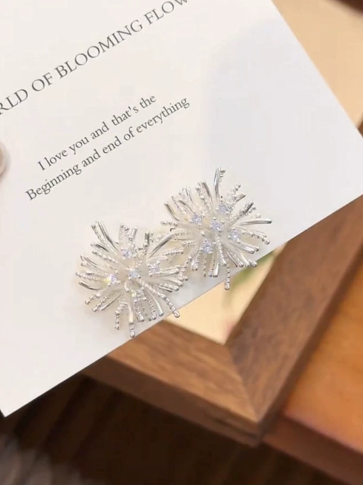 Silver Firework Earrings for Women – S925 Silver Needle Statement Fashion Earrings