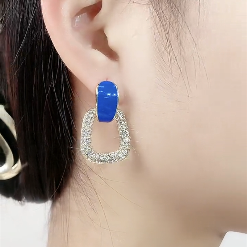 Geometric Blue Earrings for Women – S925 Silver Needle Statement Fashion Earrings