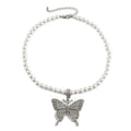 Diamond-Style Butterfly Pearl Choker Necklace for Women – Clavicle Chain Design