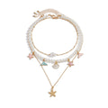 3-Piece Starfish & Scallop Imitation Pearl Necklace Set – Layered Clavicle Chain Design