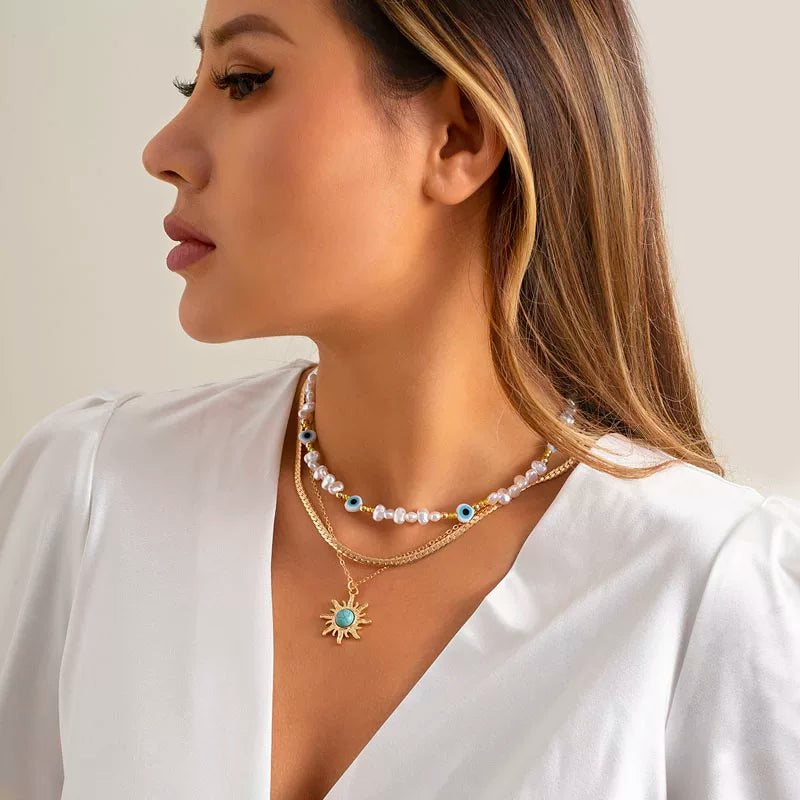 3-Piece Artificial Pearl Layered Necklace Set – European & American Retro Style