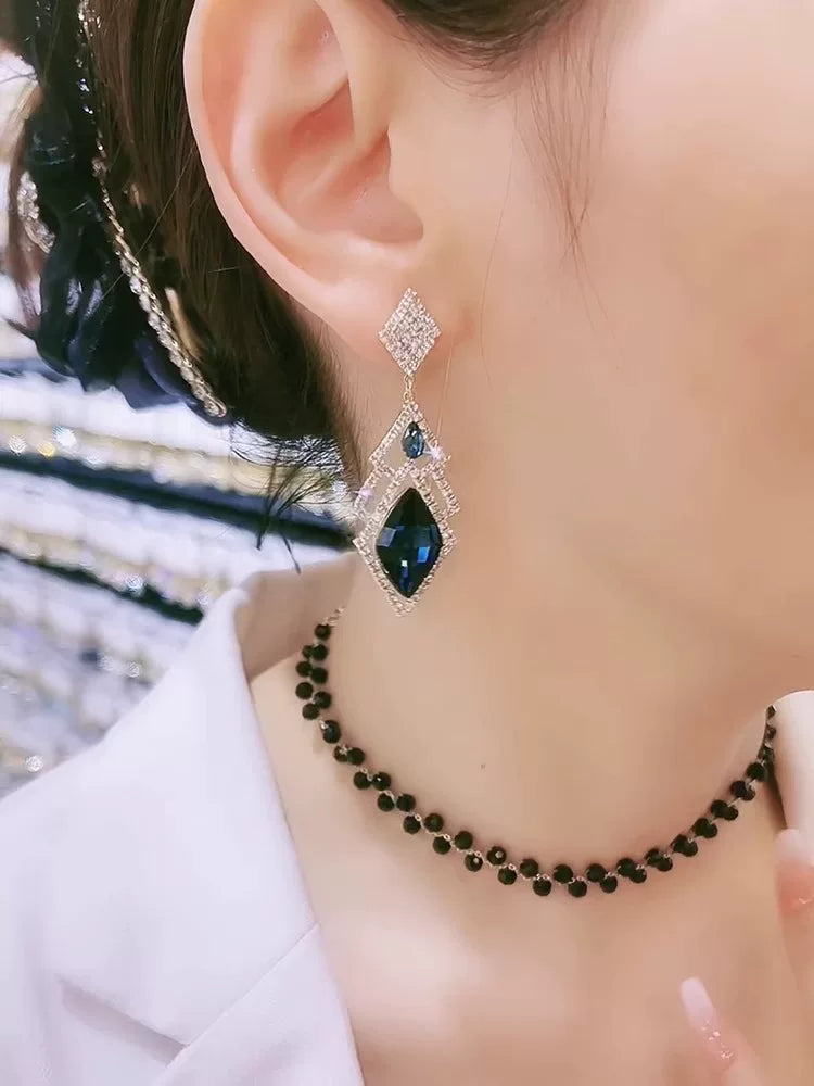 Clearance Blue Rhombus Earrings for Women – Elegant Geometric Fashion Jewelry Accessories