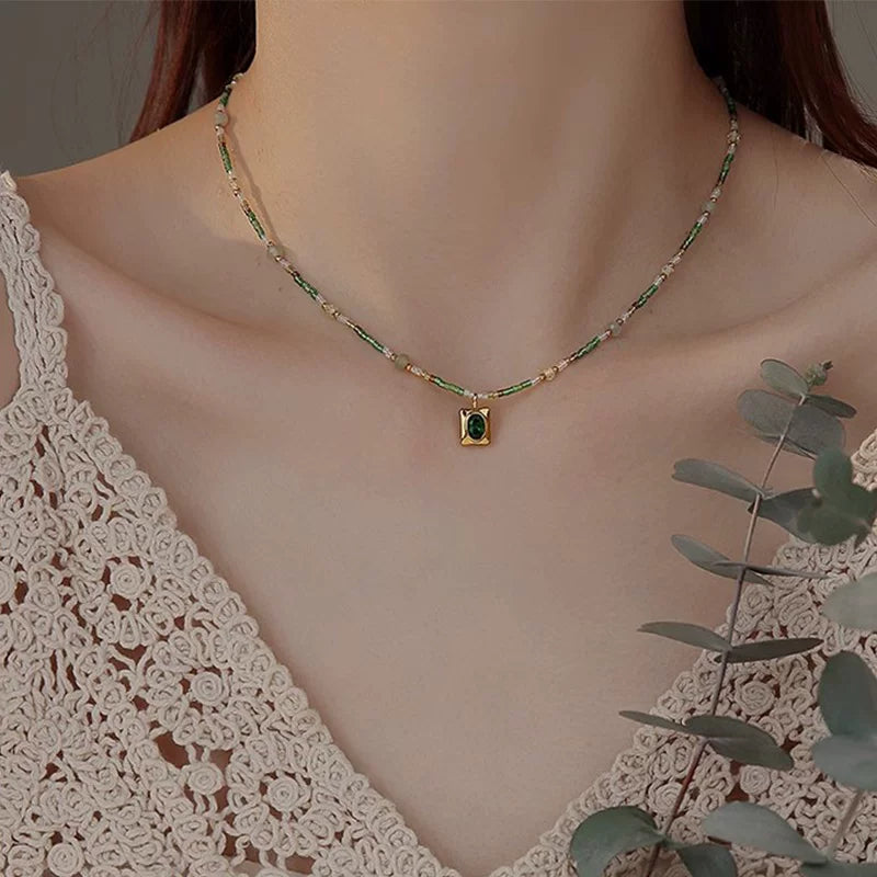 Colorful Zircon Beaded Necklace for Women – Minimalist Clavicle Chain Fashion Necklace