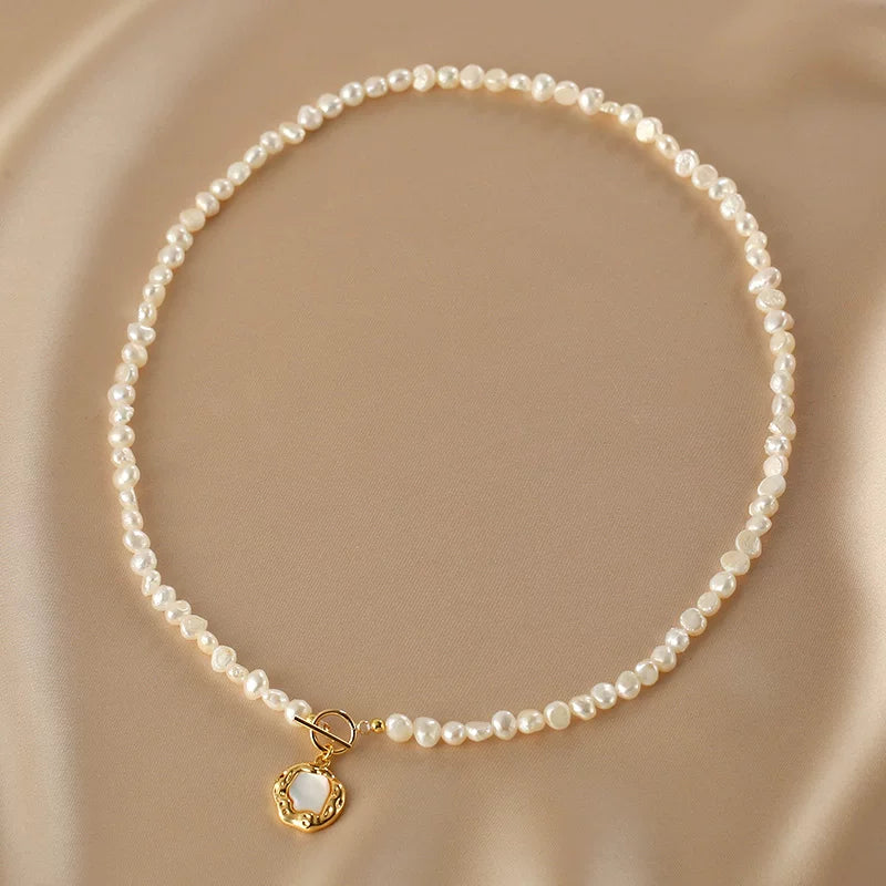 Baroque Natural Pearl Necklace for Women – OT Buckle Irregular Bead Clavicle Chain with Shell Pendant