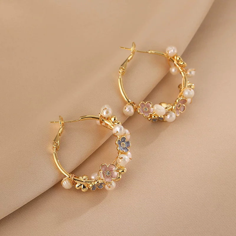 Natural Pearl Flower Earrings for Women – S925 Silver Needle Floral Stud Earrings