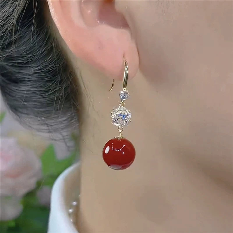 Antique Red Pearl Earrings for Women – Vintage Style Fashion Earrings, Autumn Winter Accessory