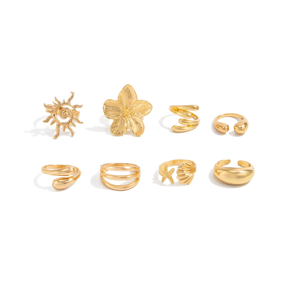 8-Piece Starfish Scallop Ring Set European And American Fashion Niche Design Model Stage Catwalk Accessories