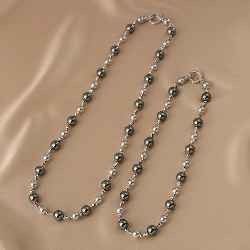 Mixed Color Pearl Hemp Rope Necklace for Women – Layered Clavicle and Sweater Chain