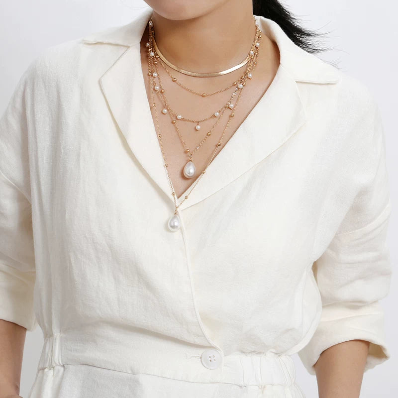 Creative Multi-Layer Pearl Clavicle Necklace for Women – Layered Chain Design