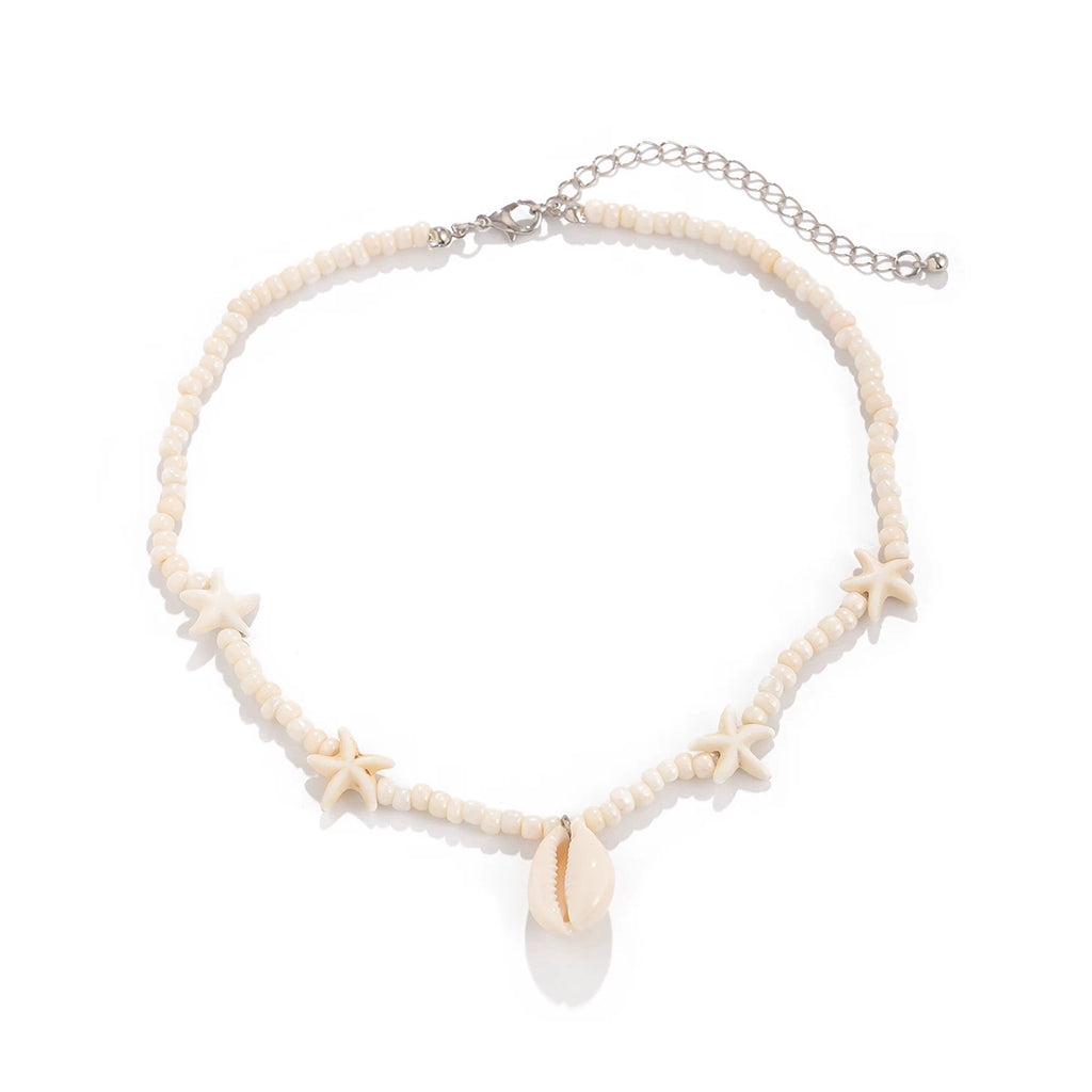 Antique Starfish & Turtle Shell Pendant Rice Bead Necklace for Women – Clavicle Chain Design