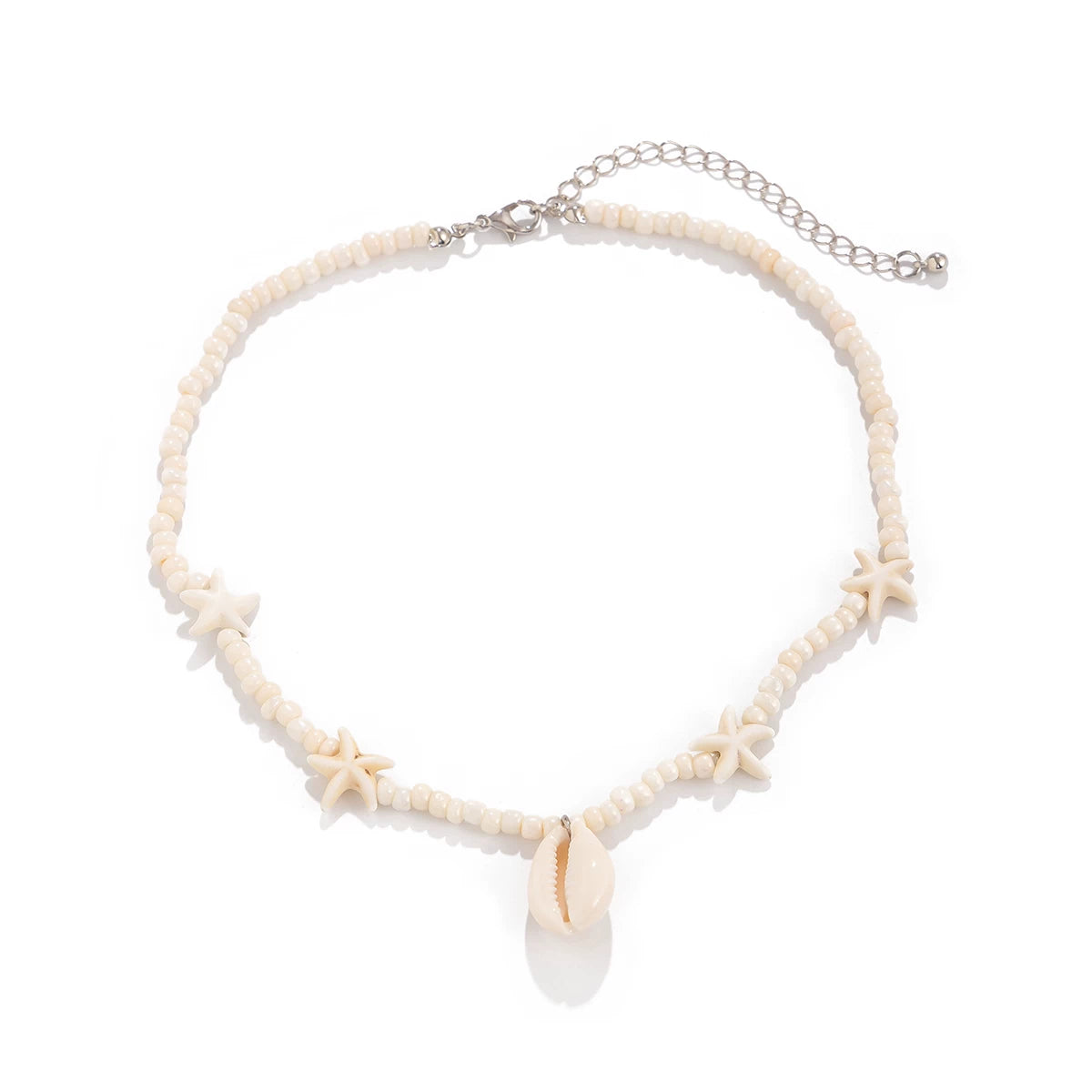 Antique Starfish & Turtle Shell Pendant Rice Bead Necklace for Women – Clavicle Chain Design