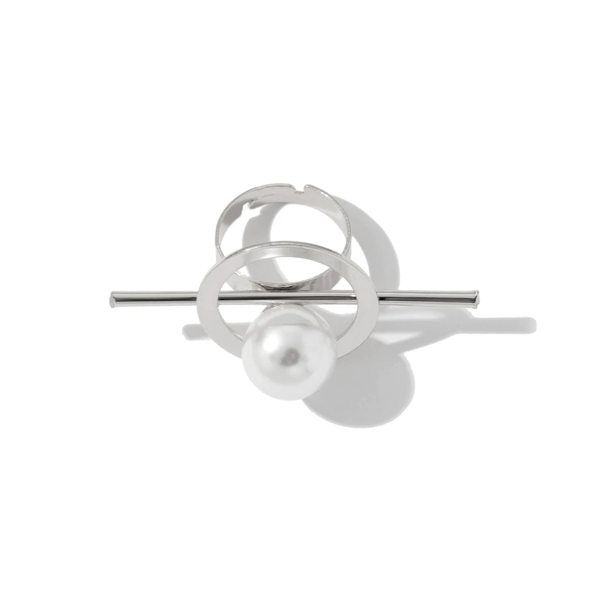 Geometric Shape Imitation Pearl Flower Ring For Women 2025 Spring Fashion Fashion Niche Creative Stage Matching Jewelry