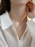 Broken Silver Style Natural Pearl Necklace for Women – S925 Silver Drip Glaze Rose Pendant Clavicle Chain