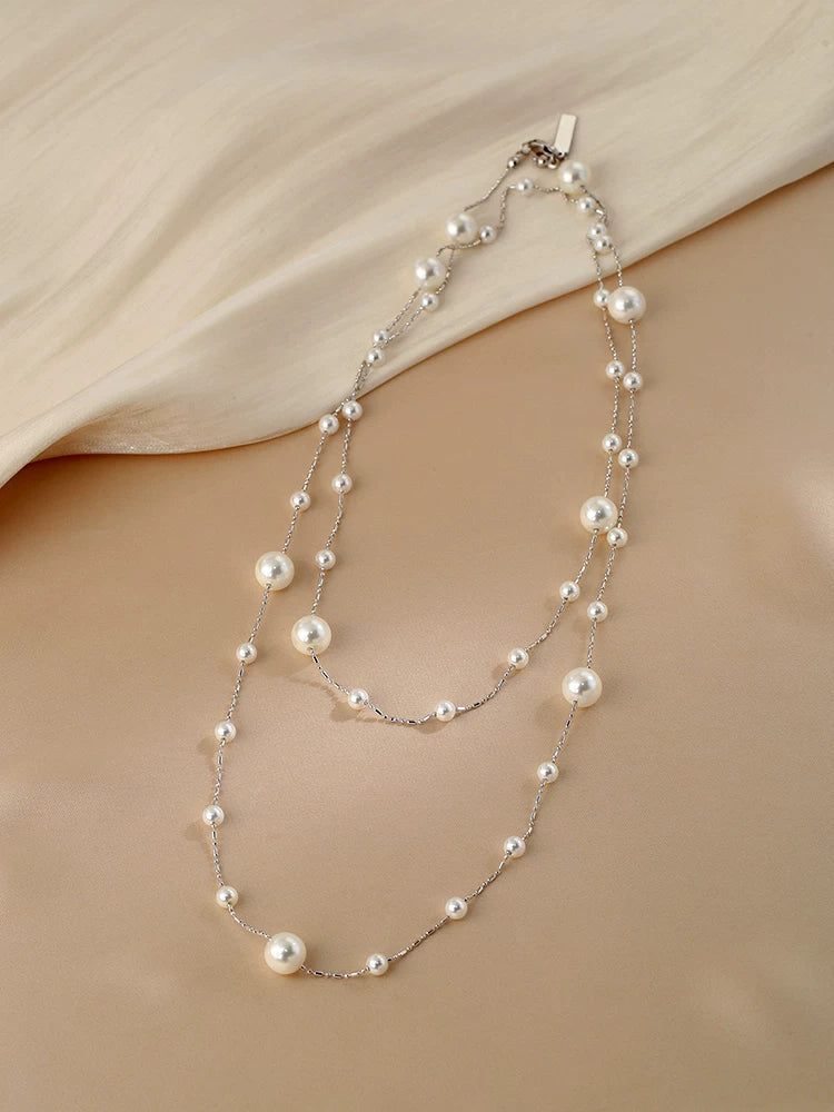Gray Pearl Long Sweater Necklace for Women – Beaded Pearl Fashion Chain