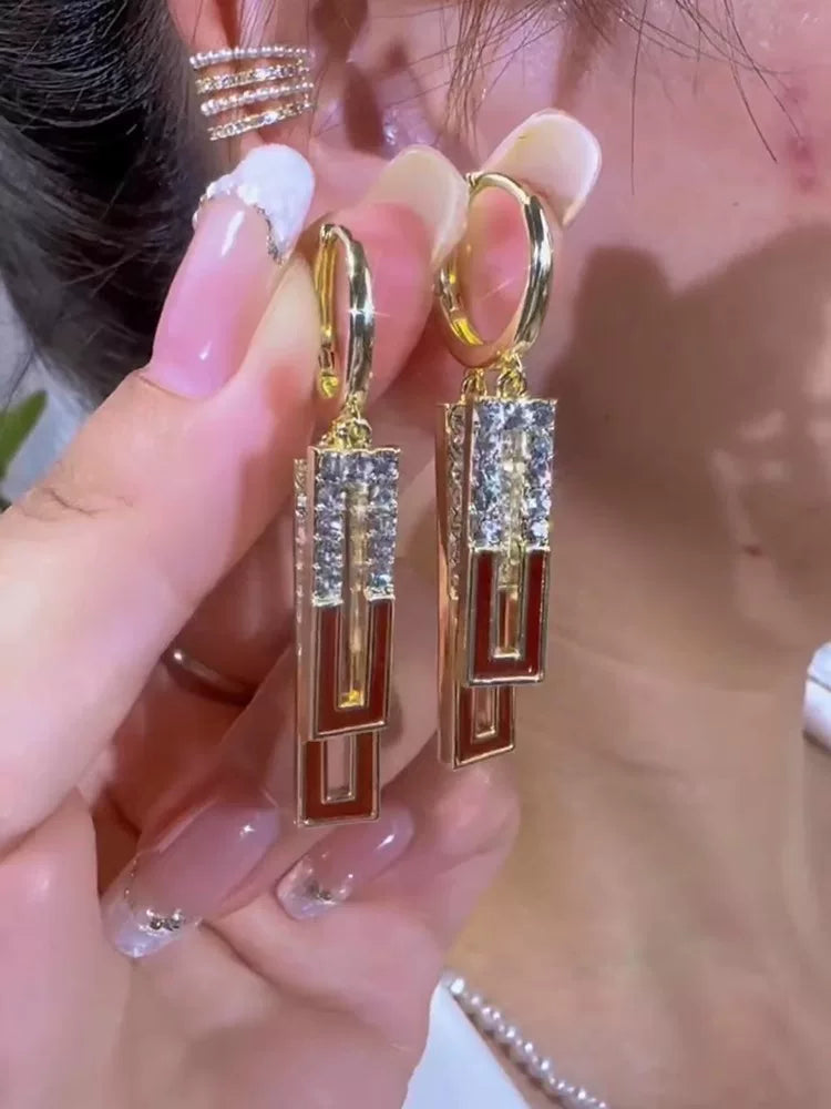 Clearance Red Enamel-Style Sparkling Earrings for Women – Gold-Tone Fashion Jewelry Accessories