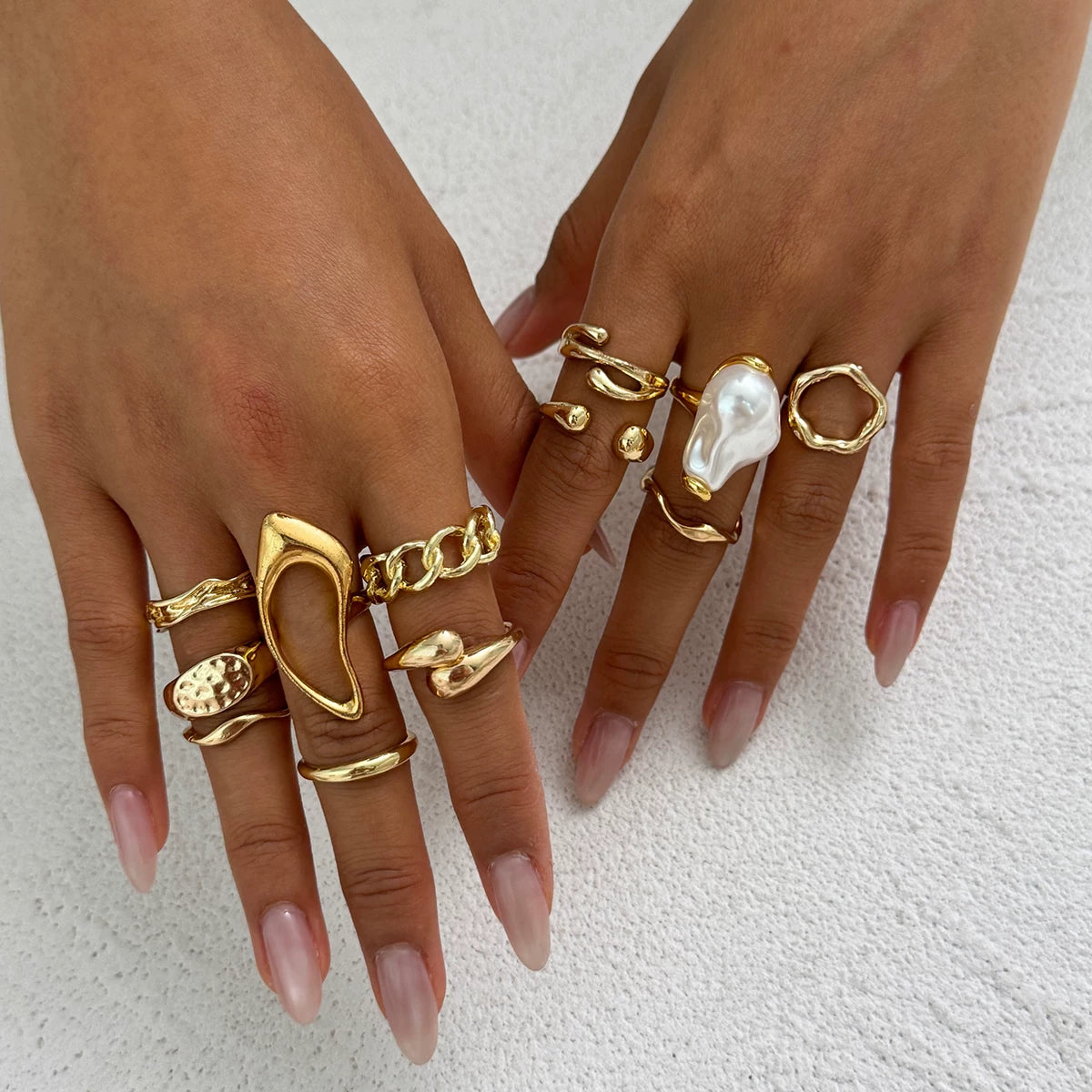 12-Piece Hollow Irregular Ring Set European And American Summer Fashion Niche Design Ins Style Street Style Accessories