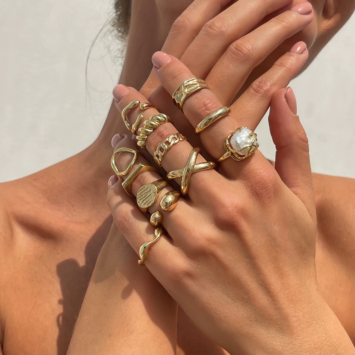 12-Piece Irregular Ring Metal Finger Set 2025 Summer Fashion Personality Internet Celebrity Temperament Stacked Ring Combination